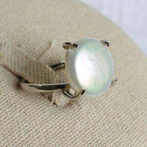 Flat Genuine Pearl Sterling Silver Statement Band Ring Size 7.5